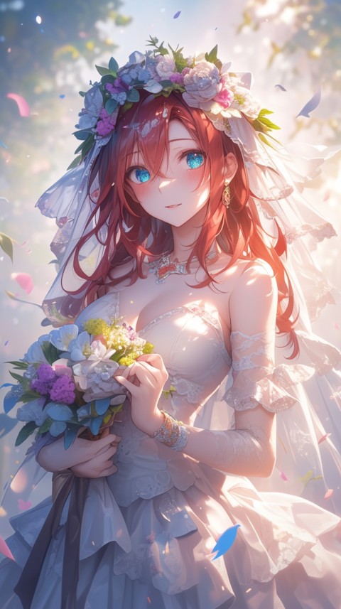 Cute Anime Bride Holding Flower Bouquet Aesthetic (21)