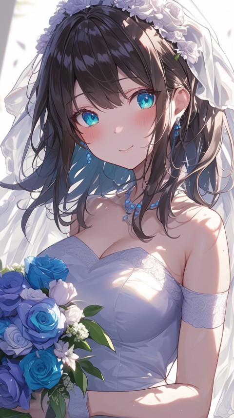 Cute Anime Bride Holding Flower Bouquet Aesthetic (24)
