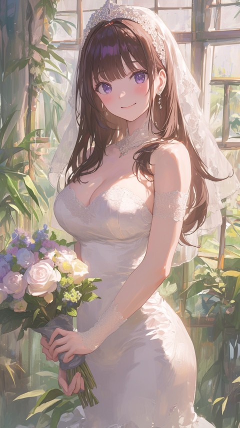 Cute Anime Bride Holding Flower Bouquet Aesthetic (36)