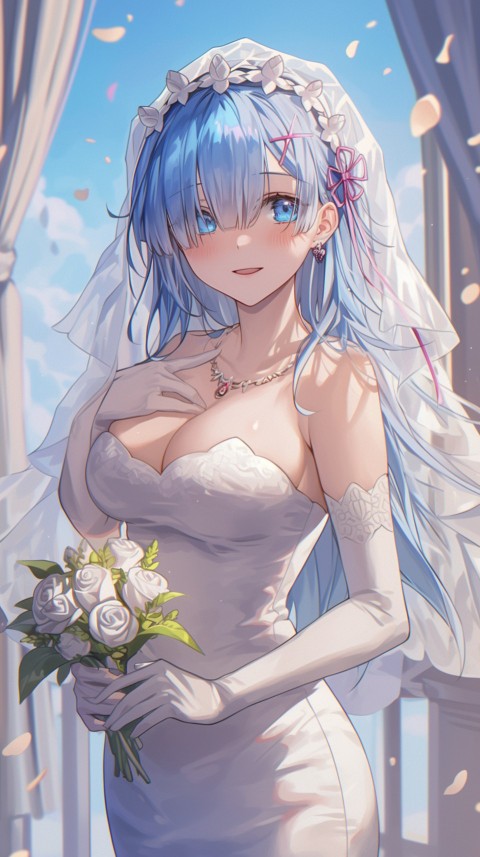 Cute Anime Bride Holding Flower Bouquet Aesthetic (20)