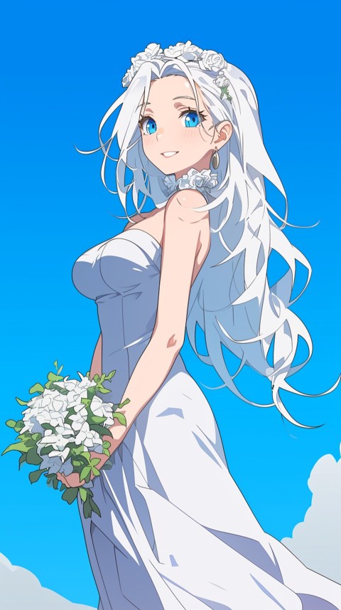 Cute Anime Bride Holding Flower Bouquet Aesthetic (91)