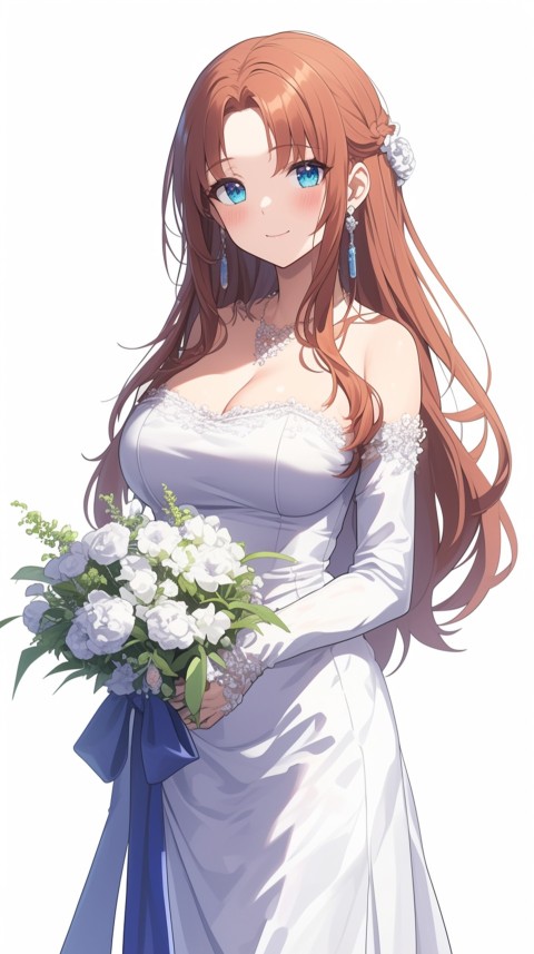 Cute Anime Bride Holding Flower Bouquet Aesthetic (83)