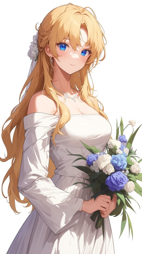 Cute Anime Bride Holding Flower Bouquet Aesthetic (61)