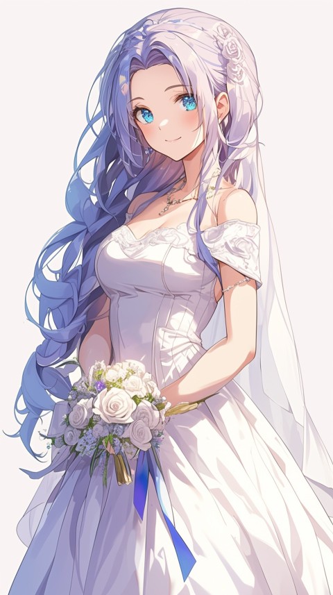 Cute Anime Bride Holding Flower Bouquet Aesthetic (99)