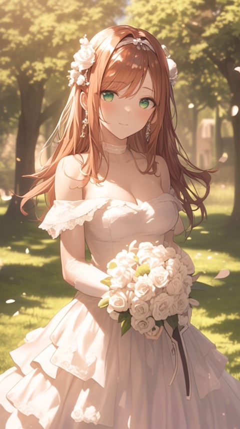 Cute Anime Bride Holding Flower Bouquet Aesthetic (75)