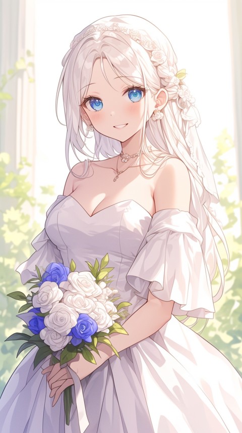 Cute Anime Bride Holding Flower Bouquet Aesthetic (59)