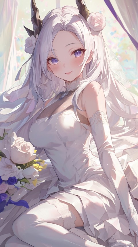 Cute Anime Bride Holding Flower Bouquet Aesthetic (65)
