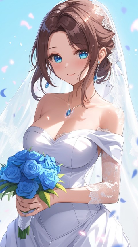 Cute Anime Bride Holding Flower Bouquet Aesthetic (55)