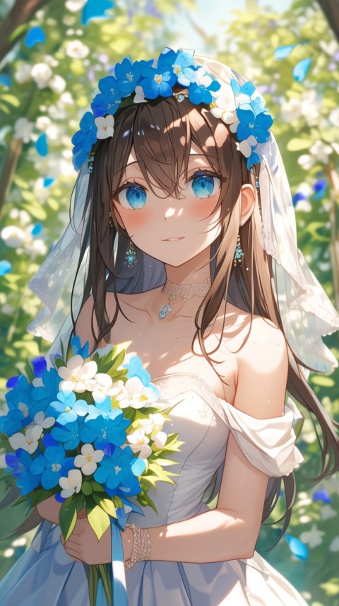 Cute Anime Bride Holding Flower Bouquet Aesthetic (64)