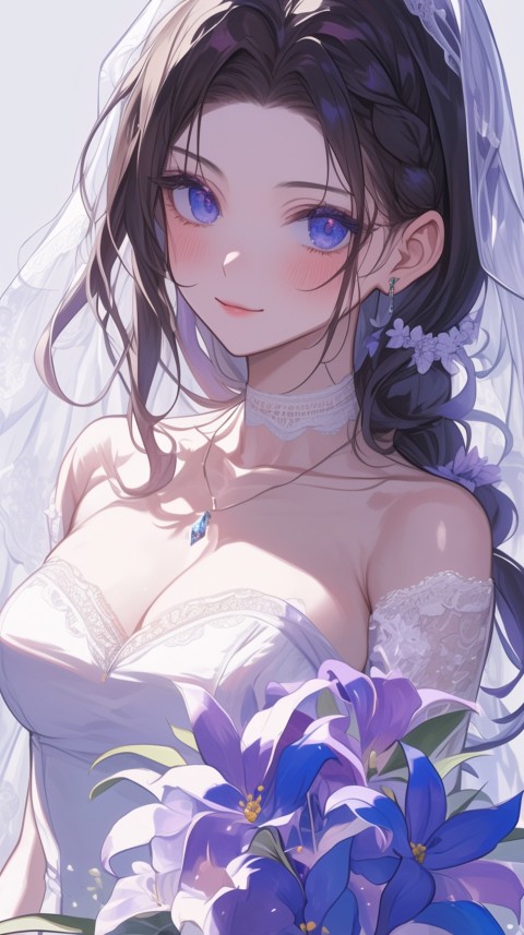 Cute Anime Bride Holding Flower Bouquet Aesthetic (54)
