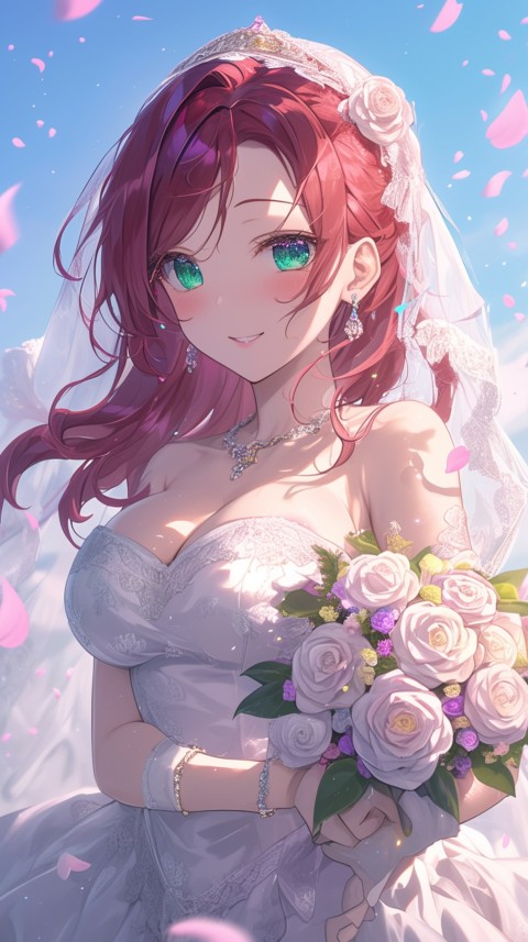 Cute Anime Bride Holding Flower Bouquet Aesthetic (97)