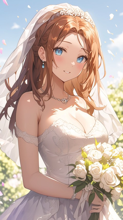 Cute Anime Bride Holding Flower Bouquet Aesthetic (89)