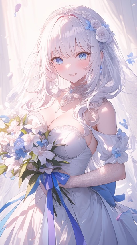 Cute Anime Bride Holding Flower Bouquet Aesthetic (73)