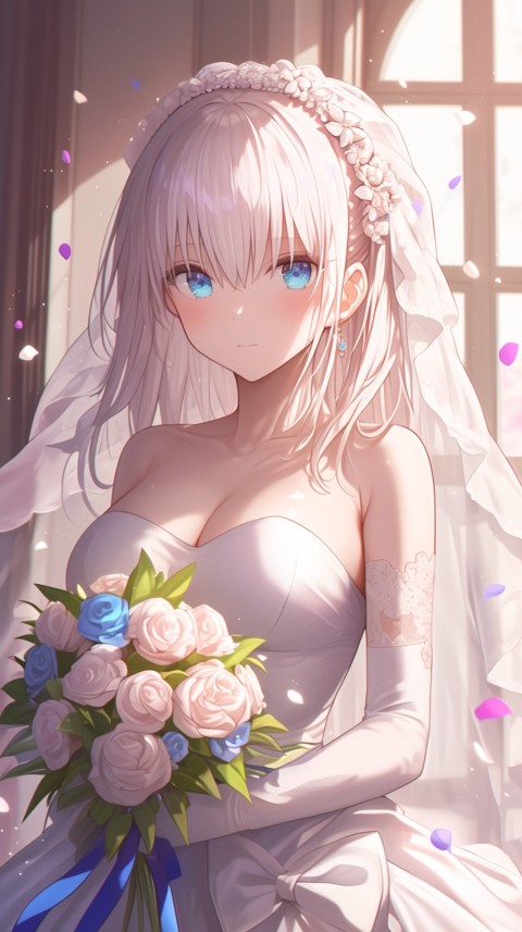 Cute Anime Bride Holding Flower Bouquet Aesthetic (80)