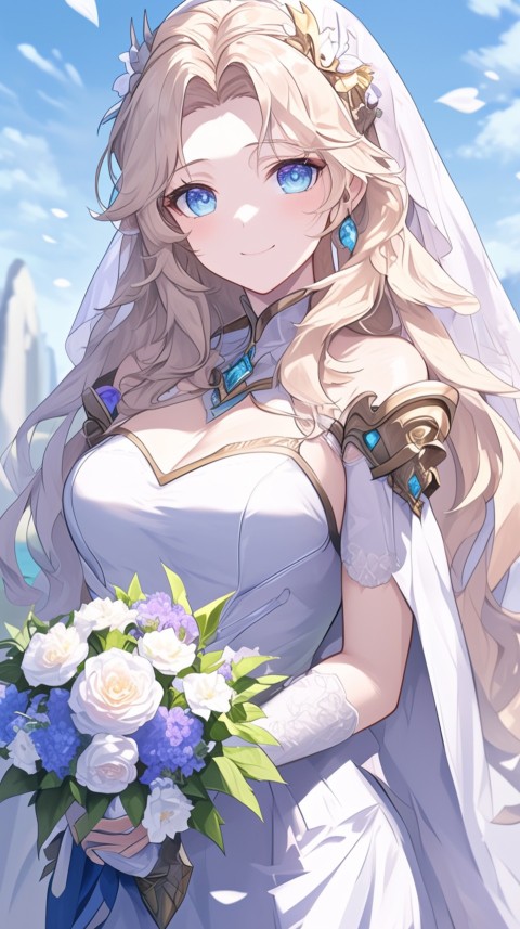 Cute Anime Bride Holding Flower Bouquet Aesthetic (72)