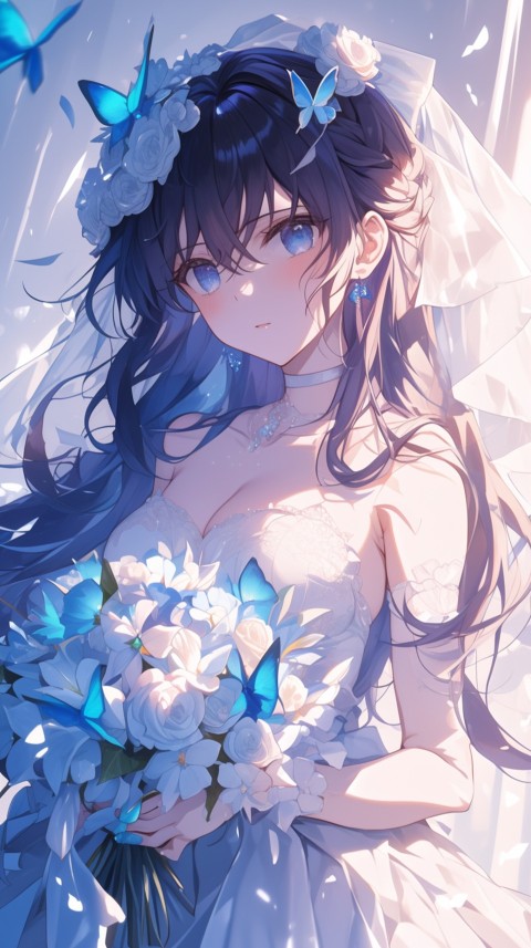 Cute Anime Bride Holding Flower Bouquet Aesthetic (78)