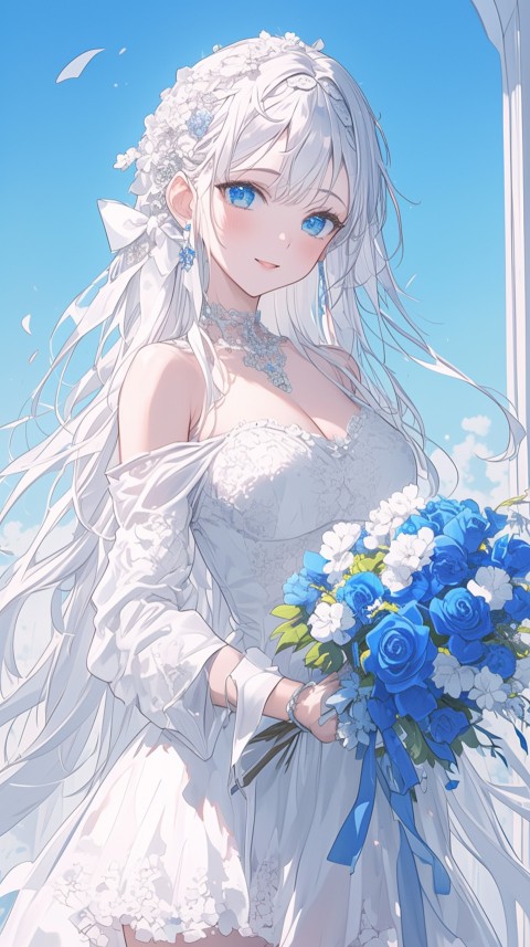 Cute Anime Bride Holding Flower Bouquet Aesthetic (82)