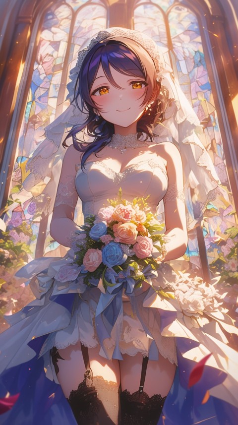 Cute Anime Bride Holding Flower Bouquet Aesthetic (70)