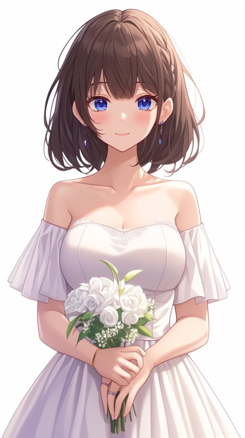 Cute Anime Bride Holding Flower Bouquet Aesthetic (148)