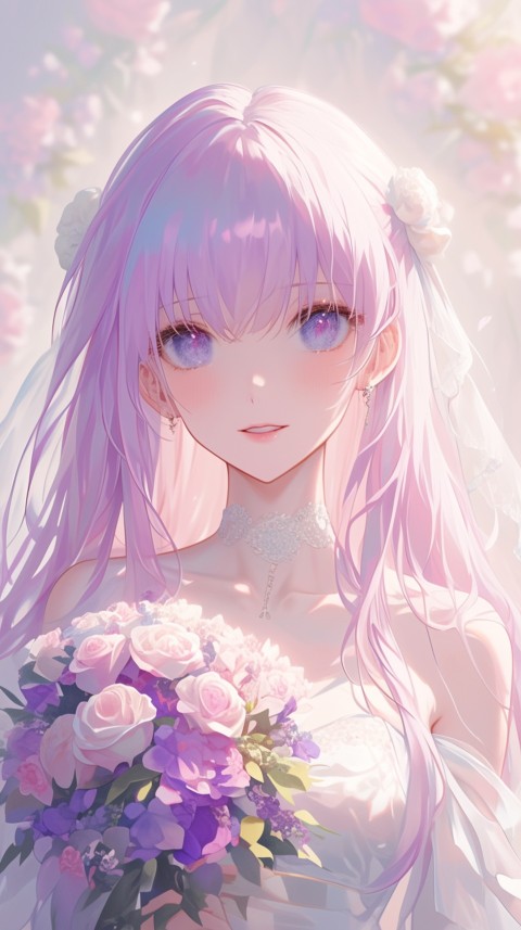 Cute Anime Bride Holding Flower Bouquet Aesthetic (104)