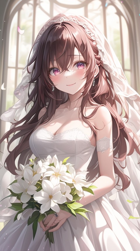 Cute Anime Bride Holding Flower Bouquet Aesthetic (131)
