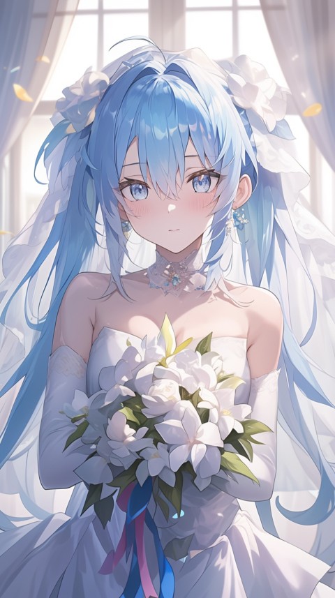 Cute Anime Bride Holding Flower Bouquet Aesthetic (140)
