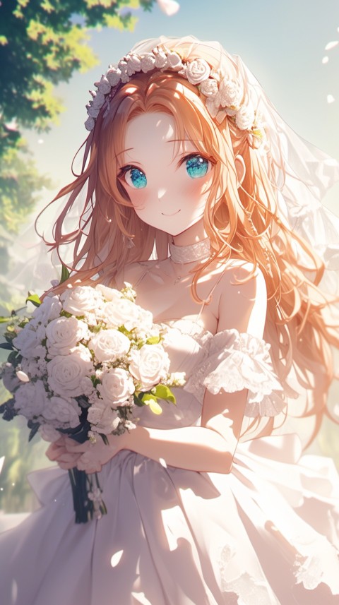 Cute Anime Bride Holding Flower Bouquet Aesthetic (149)