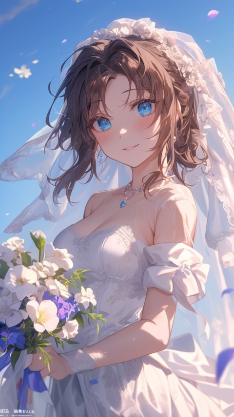 Cute Anime Bride Holding Flower Bouquet Aesthetic (142)
