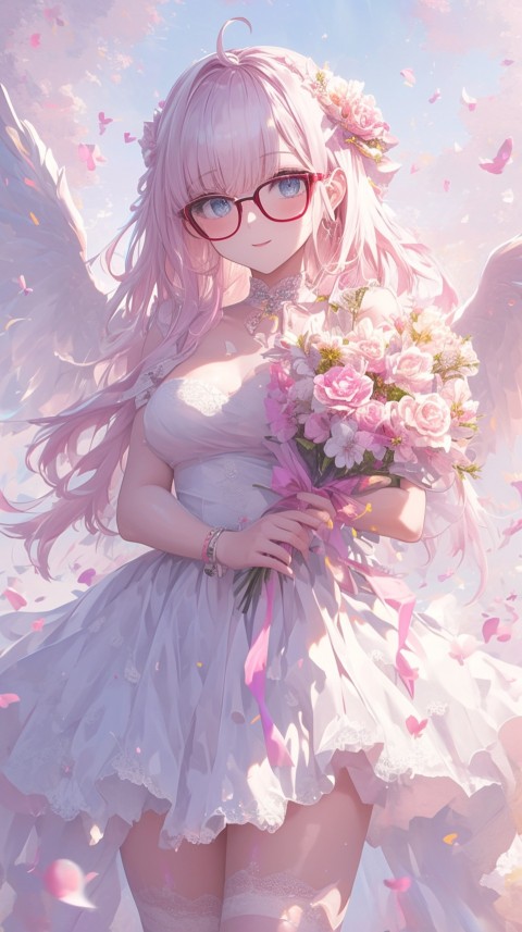 Cute Anime Bride Holding Flower Bouquet Aesthetic (105)