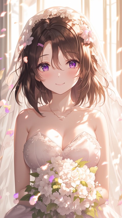 Cute Anime Bride Holding Flower Bouquet Aesthetic (107)