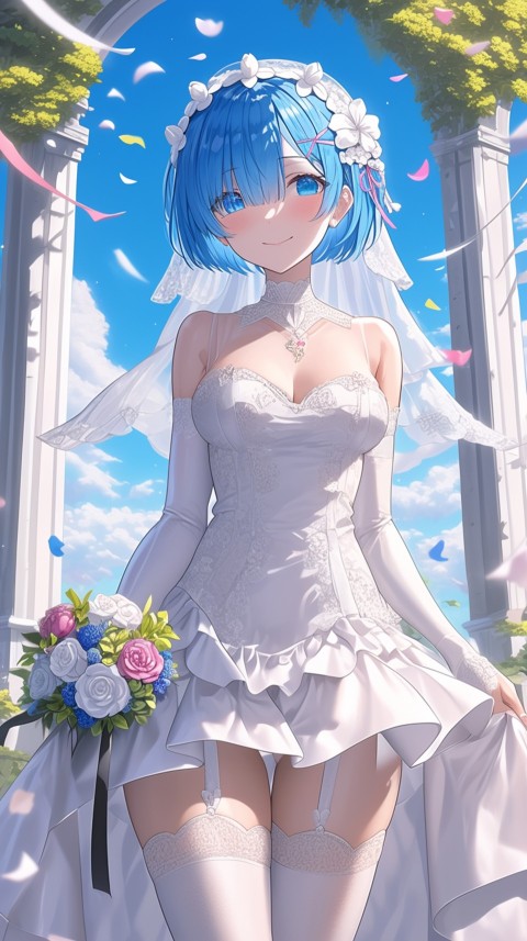 Cute Anime Bride Holding Flower Bouquet Aesthetic (133)
