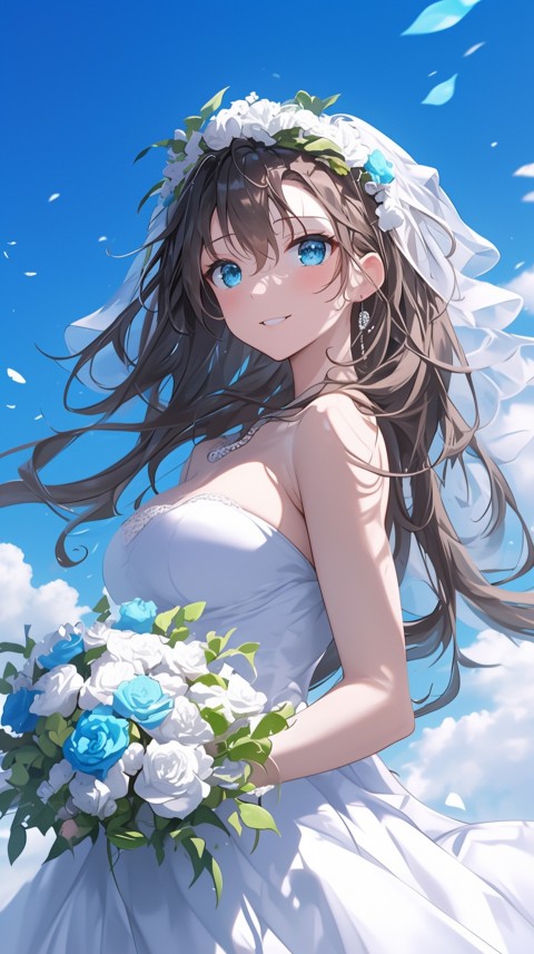 Cute Anime Bride Holding Flower Bouquet Aesthetic (115)