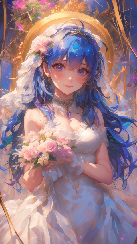 Cute Anime Bride Holding Flower Bouquet Aesthetic (102)