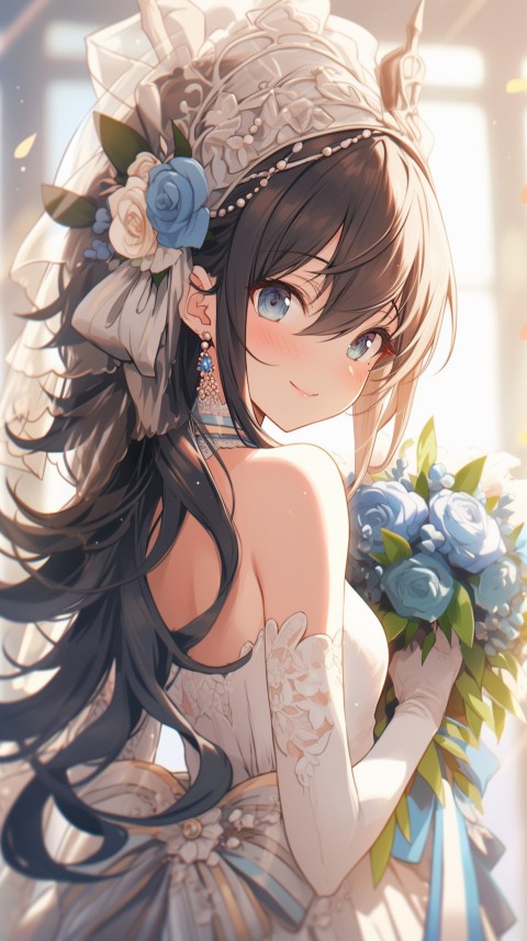 Cute Anime Bride Holding Flower Bouquet Aesthetic (120)