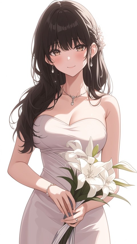 Cute Anime Bride Holding Flower Bouquet Aesthetic (160)