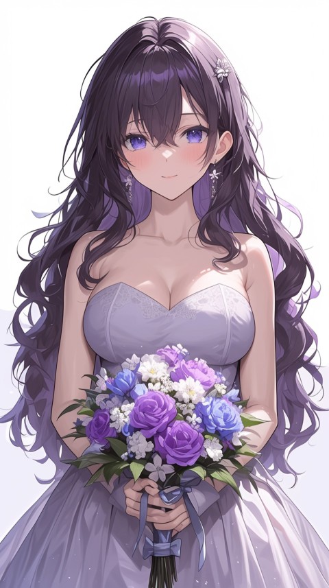 Cute Anime Bride Holding Flower Bouquet Aesthetic (176)