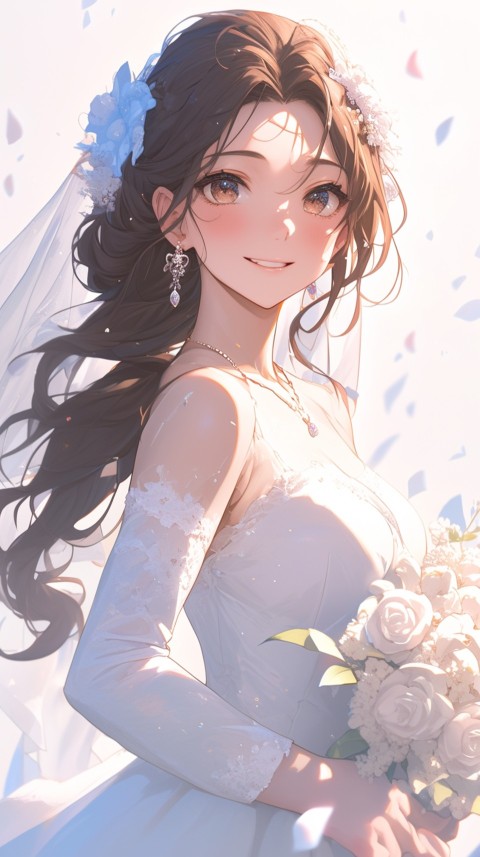 Cute Anime Bride Holding Flower Bouquet Aesthetic (177)