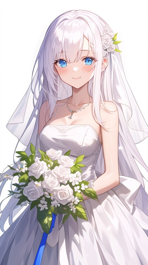 Cute Anime Bride Holding Flower Bouquet Aesthetic (197)