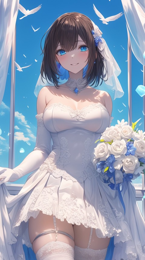 Cute Anime Bride Holding Flower Bouquet Aesthetic (175)