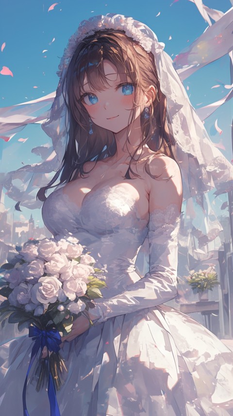 Cute Anime Bride Holding Flower Bouquet Aesthetic (182)