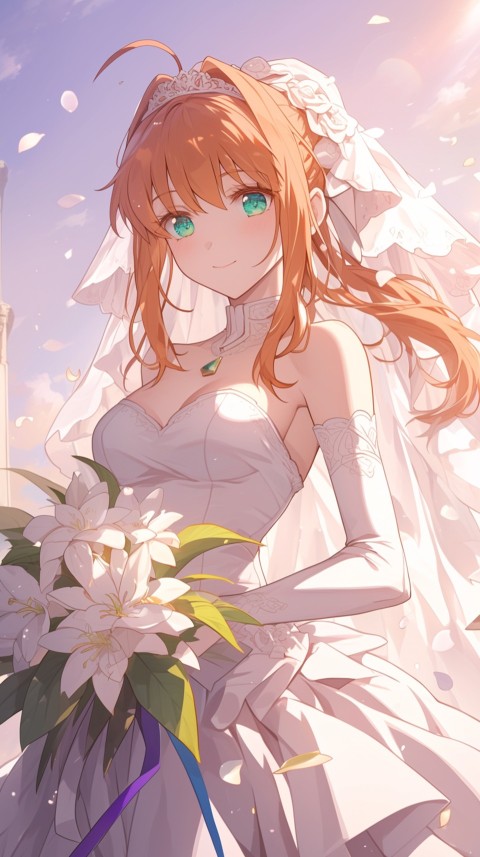 Cute Anime Bride Holding Flower Bouquet Aesthetic (185)