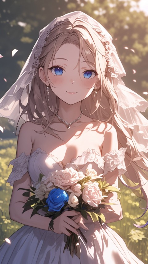 Cute Anime Bride Holding Flower Bouquet Aesthetic (190)