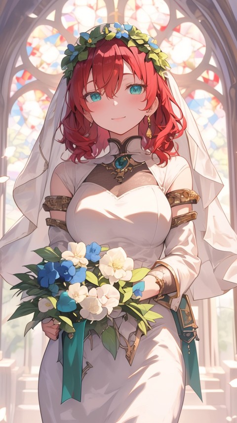 Cute Anime Bride Holding Flower Bouquet Aesthetic (181)