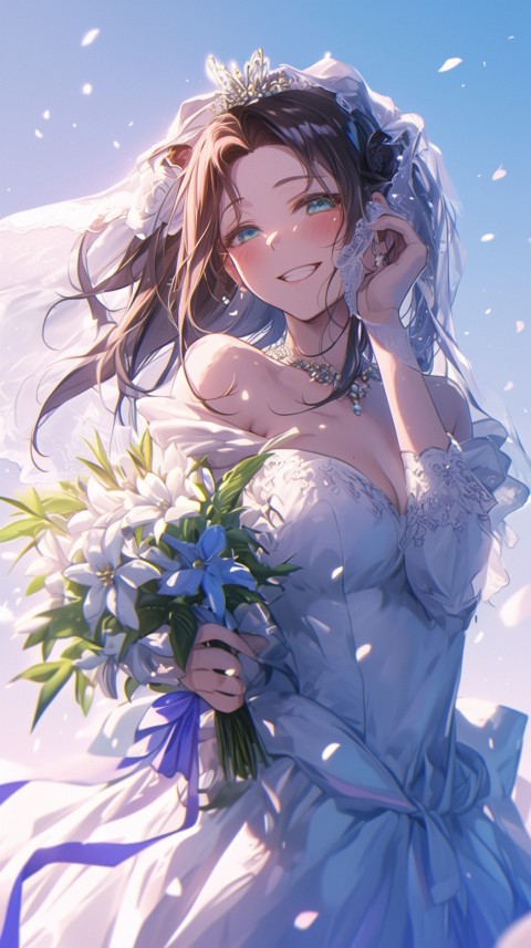 Cute Anime Bride Holding Flower Bouquet Aesthetic (161)