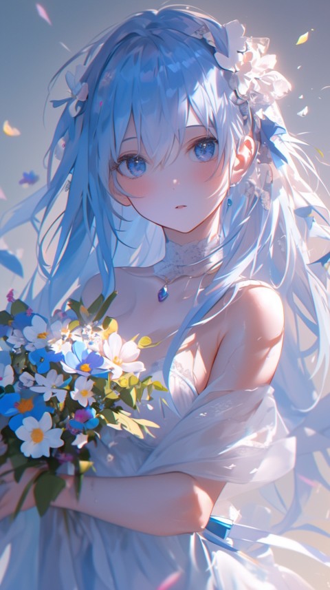 Cute Anime Bride Holding Flower Bouquet Aesthetic (151)