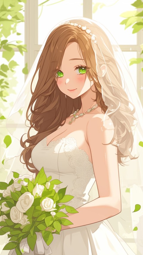Cute Anime Bride Holding Flower Bouquet Aesthetic (246)