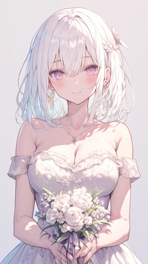Cute Anime Bride Holding Flower Bouquet Aesthetic (201)