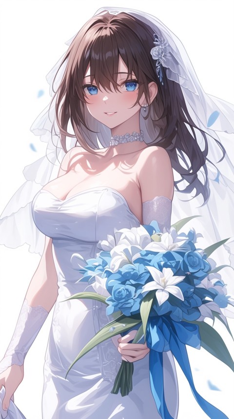 Cute Anime Bride Holding Flower Bouquet Aesthetic (218)
