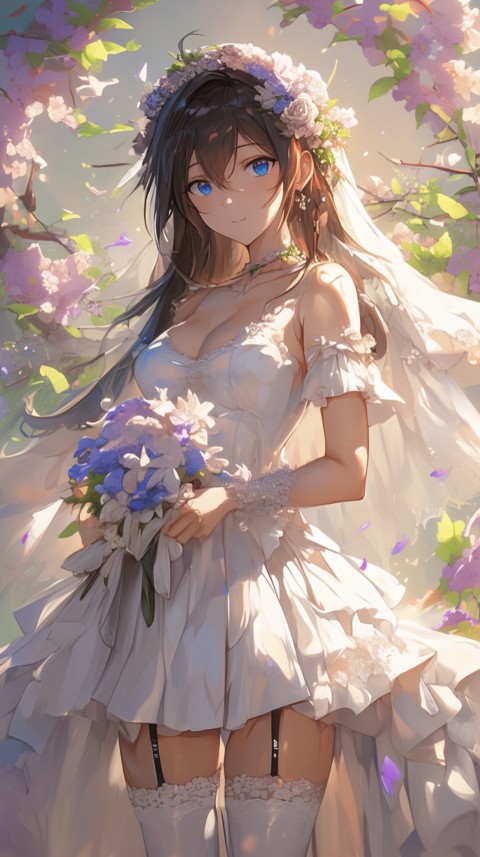 Cute Anime Bride Holding Flower Bouquet Aesthetic (204)