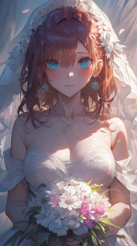 Cute Anime Bride Holding Flower Bouquet Aesthetic (205)